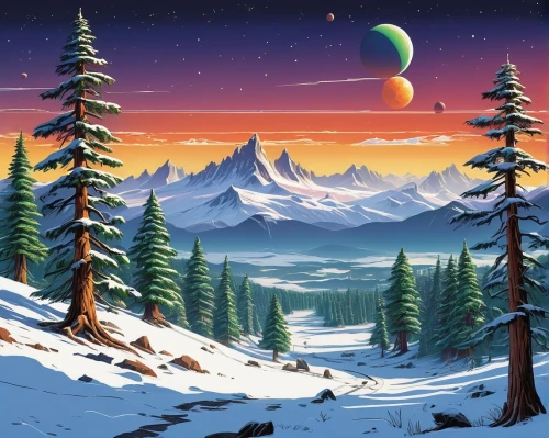 christmas landscape,snow landscape,snowy landscape,snowy mountains,christmas snowy background,coniferous forest,winter landscape,snowy peaks,mountain landscape,landscape background,winter background,mountain scene,salt meadow landscape,snow scene,spruce forest,mountainous landscape,cartoon video game background,lunar landscape,snow mountains,alpine landscape,Conceptual Art,Sci-Fi,Sci-Fi 20