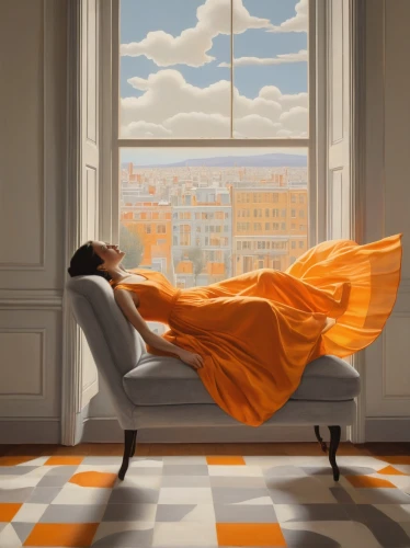 vettriano,heatherley,orange blossom,dubbeldam,orange,champney,orange robes,woman on bed,dorothee,photorealist,woman laying down,aperol,siesta,yellow orange,languid,indolence,coucher,quietude,sedlacek,orange scent,Illustration,Vector,Vector 12