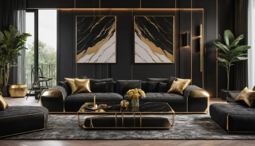 gold wall,black and gold,gold foil corner,contemporary decor,modern decor,gold stucco frame,luxe,interior decoration,opulent,apartment lounge,interior decor,livingroom,minotti,opulently,art deco background,sitting room,decor,interior design,living room,gold lacquer,Photography,General,Natural