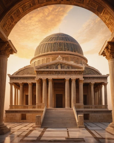 pantheon,greek temple,zappeion,thomas jefferson memorial,neoclassical,jefferson memorial,ctesiphon,peristyle,neoclassicism,capitolium,ryswick,glyptothek,ancient rome,palladian,janiculum,sapienza,the parthenon,bahai,colonnaded,metapontum,Conceptual Art,Oil color,Oil Color 18