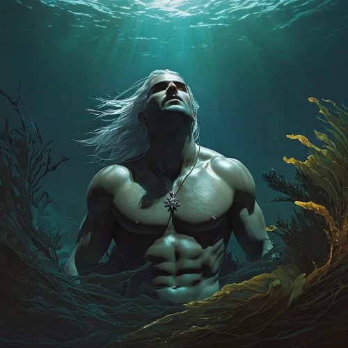 god of the sea,sea god,merman,aegir,poseidon,atlantean,ammerman,merfolk,mermen,aquaman,kammerman,dammerman,namor,nereids,sea man,drizzt,oceanus,glorfindel,underwater background,the man in the water,Conceptual Art,Fantasy,Fantasy 03