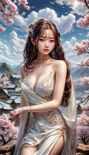 diaochan,oriental princess,japanese sakura background,oriental painting,qixi,plum blossom,japanese art,oriental girl,plum blossoms,daiyu,guanyin,jianyin,kuanyin,cheongsam,jasmine blossom,sakura blossom,xiaofei,the cherry blossoms,yangmei,sakura background