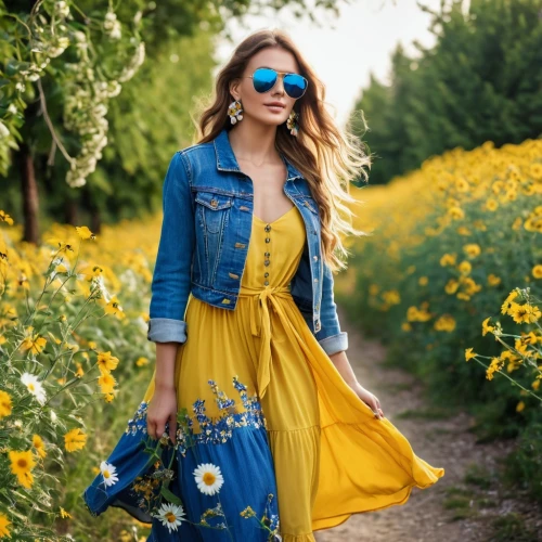 yellow and blue,yellow purse,yellow daisies,yellow jumpsuit,yellow bells,blue floral,yellow roses,colorful floral,sunflowers,yellow flowers,yellow garden,yellow mustard,bright flowers,sunflower field,yellow color,denim jumpsuit,yellow,daffodil field,yellow petal,beautiful girl with flowers,Photography,General,Realistic