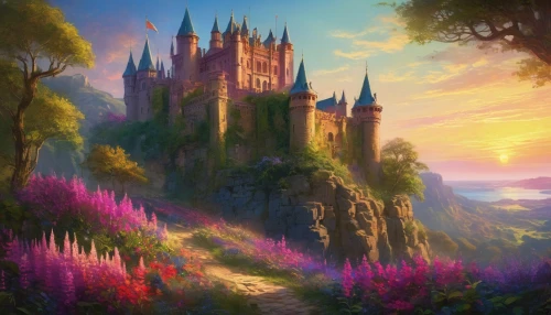 fantasy landscape,fairy tale castle,fairytale castle,fantasy picture,knight's castle,hogwarts,nargothrond,gondolin,diagon,castle of the corvin,purple landscape,fairy tale,fablehaven,fantasy art,beleriand,fantasyland,fairyland,fantasy world,a fairy tale,fairytale,Conceptual Art,Fantasy,Fantasy 05
