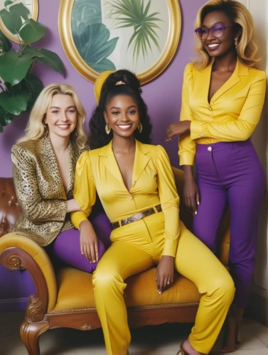 bananarama,pantsuits,yellow jumpsuit,vandellas,retro women,purple and gold,velvelettes,gold and purple,shirelles,jumpsuits,stargard,samba deluxe,yellow background,stereogum,stylistics,drumettes,jumpsuit,marvelettes,wta,afro american girls