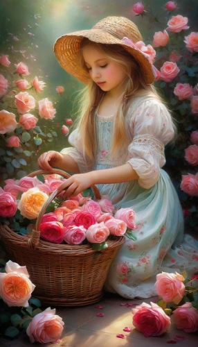 girl picking flowers,picking flowers,flower painting,girl in flowers,gekas,little girl in pink dress,primavera,beautiful girl with flowers,girl in the garden,flowers in basket,flower basket,flower girl,splendor of flowers,blooming roses,principessa,watercolor roses and basket,begonias,girl picking apples,sea of flowers,children's background,Conceptual Art,Daily,Daily 32