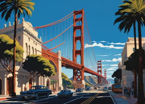 san francisco,golden gate,sf,goldengatebridge,the golden gate bridge,sanfrancisco,sausalito,spit bridge,californie,golden bridge,golden gate bridge,bay bridge,kalifornia,bridges,bay area,californica,digital painting,scenic bridge,san francisco bay,cali,Illustration,American Style,American Style 09