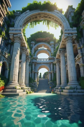 atlantis,artemis temple,oasis,ancient city,atlantik,paradisus,pergola,water palace,underwater oasis,scythopolis,arbor,caesar palace,imperial shores,pillars,marble palace,the ancient world,panagora,parnassus,labyrinthian,vizcaya,Illustration,Realistic Fantasy,Realistic Fantasy 19