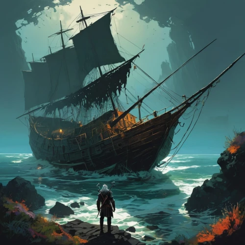 pirate ship,galleon,shipwreck,sea sailing ship,sail ship,caravel,gangplank,piracies,privateering,sailing ship,ghost ship,old ship,assails,ship wreck,merchantman,pirate treasure,doubloons,pirate,shipwrecks,shipwrecked,Conceptual Art,Sci-Fi,Sci-Fi 01