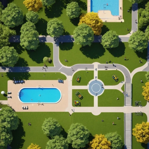 roundabout,urban park,roundabouts,suburbia,outdoor pool,highway roundabout,swim ring,paved square,suburbs,swimming pool,suburban,suburbanized,city park,city fountain,urban design,landscaped,artificial islands,intersection,suburu,central park