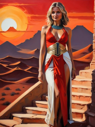 barsoom,barbarella,arrakis,etheria,gallifrey,mcquarrie,inanna,asherah,mystara,guards of the canyon,klarwein,tanith,mission to mars,hildebrandt,connie stevens - female,buffyverse,desert background,ashtar,sandahl,fantasy woman,Conceptual Art,Oil color,Oil Color 08