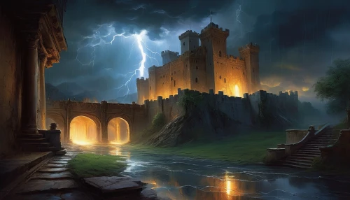 fantasy landscape,fantasy picture,nargothrond,thunderstone,waterdeep,neverwinter,castle of the corvin,ravenloft,midgard,ruined castle,templar castle,thunderstorm,fantasy art,gondolin,thingol,seregil,medieval castle,theed,beleriand,asgard,Conceptual Art,Daily,Daily 32