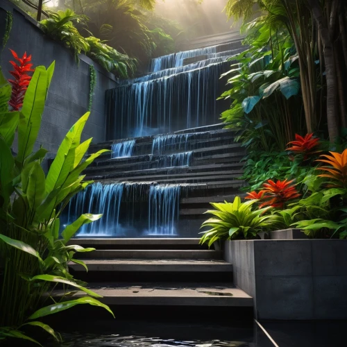 waterfall,tropical forest,tropical jungle,landscape design sydney,green waterfall,water fall,water feature,water stairs,waterfalls,philodendrons,rainforest,water mist,nature wallpaper,biopiracy,landscape designers sydney,rain forest,tropical house,full hd wallpaper,gondwanaland,garden design sydney,Illustration,Vector,Vector 13