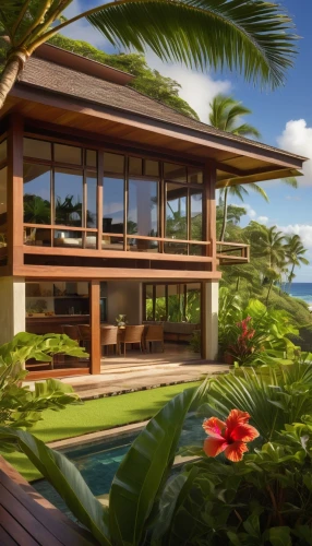 tropical house,holiday villa,tropical greens,3d rendering,pool house,tropical island,oceanfront,beachfront,hualalai,house by the water,beach house,amanresorts,hawaii bamboo,beautiful home,tropics,dunes house,paradisus,floating huts,dreamhouse,outrigger,Art,Artistic Painting,Artistic Painting 30