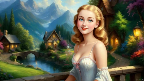 fairy tale character,fantasy picture,landscape background,retro pin up girl,fantasyland,dorthy,cartoon video game background,pin-up girl,maureen o'hara - female,fantasy girl,world digital painting,disney character,retro pin up girls,storybook character,fantasy art,fairyland,disneyfied,the blonde in the river,pin up girl,reine