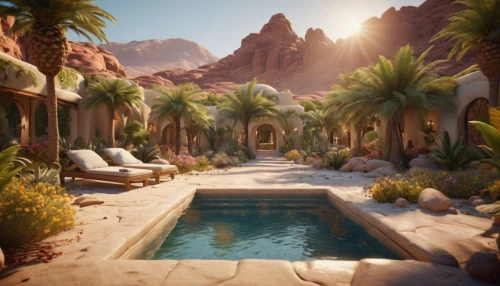 desert landscape,oasis,desert desert landscape,desert,cabana,the desert,sansar,desert background,resort,uncharted,desertlike,cabanas,semidesert,idyllic,paradisus,riad,dorne,cryengine,theed,hasinai,Photography,General,Cinematic