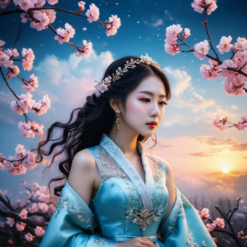 oriental princess,hanfu,sanxia,chuseok,hanbok,diaochan,seohyun,apricot blossom,qiong,plum blossom,fantasy picture,yunxia,xiuqiong,goryeo,jingqian,yunjin,yangzi,flower background,ilhwa,japanese sakura background,Photography,Artistic Photography,Artistic Photography 12