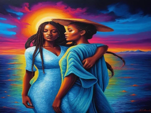 beautiful african american women,oil painting on canvas,orishas,liberians,afro american girls,matriarchs,african art,priestesses,womanist,oshun,black couple,ledisi,oil on canvas,african culture,oil painting,black women,africana,umoja,empresses,colorism,Illustration,Realistic Fantasy,Realistic Fantasy 25