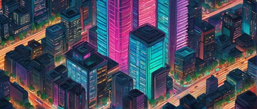 kaleidoscape,colorful city,cityscape,metropolis,skyscrapers,cybercity,city blocks,neon arrows,skyscraper,hypermodern,kaleidoscopic,kaleidoscope,abstract retro,wavevector,matrix,fragmentation,ctbuh,cityzen,shinjuku,futuristic landscape,Illustration,Vector,Vector 20