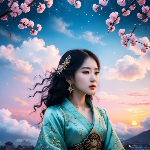 chuseok,oriental princess,hanfu,sanxia,goryeo,oriental girl,geisha girl,hanbok,joseon,gisaeng,wangmo,japanese sakura background,hansung,gojoseon,the plum flower,oriental painting,jasmine blossom,hanseong,geisha,plum blossoms,Photography,Artistic Photography,Artistic Photography 12