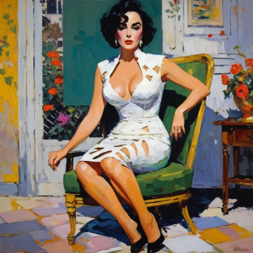 domergue,woman sitting,whitmore,retro pin up girl,pin-up girl,vettriano,retro woman,retro women,vanderhorst,pin up girl,elizabeth taylor,currin,pin-up model,jane russell-female,pin ups,italian painter,pittura,mcginnis,evanovich,viveros,Conceptual Art,Oil color,Oil Color 07