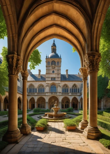 stanford,cloistered,maulbronn monastery,oxbridge,cloister,hofgarten,stanford university,kykuit,monastery,abbaye de belloc,residenz,courtyard,chrobry,mirogoj,abbaye,maintenon,cloisters,washu,hohenzollern castle,western architecture,Art,Classical Oil Painting,Classical Oil Painting 07