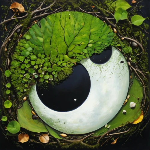 lily pad,japanese garden ornament,water lily plate,yinyang,lily pond,marimo,duckweed,green wreath,koi pond,water lotus,lilly pond,lily pads,koru,wuyuan,water lily leaf,tangyuan,water lilly,celery and lotus seeds,white water lily,aeonium,Conceptual Art,Oil color,Oil Color 12