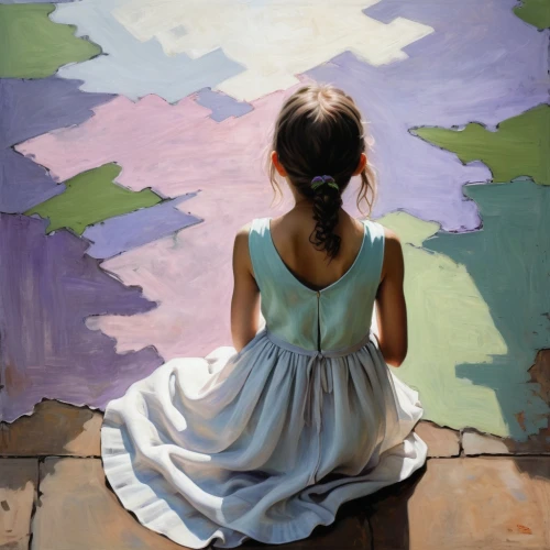 girl praying,girl with cloth,girl in cloth,little girl in wind,girl in the garden,girl in a wreath,young girl,girl in a long dress,girl in a long,mystical portrait of a girl,little girl in pink dress,girl with tree,oil painting,girl sitting,photo painting,fabric painting,oil painting on canvas,pittura,jeanneney,heighton,Illustration,Realistic Fantasy,Realistic Fantasy 28