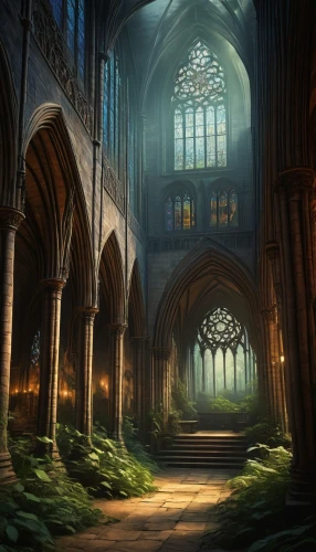 cathedrals,hogwarts,hammerbeam,hall of the fallen,cathedral,haunted cathedral,diagon,thingol,gothic church,magisterium,notre dame,neogothic,sanctuary,nargothrond,ravenloft,rivendell,neverwhere,world digital painting,sanctum,schuiten,Illustration,Paper based,Paper Based 08