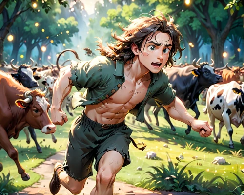 tarzan,game illustration,robinhood,farmboy,herdsman,farming,stock farming,centaurs,herdsmen,cowman,fieldsmen,stampede,fauns,epona,cowherd,zagor,swineherd,farm pack,goatherd,seregil,Anime,Anime,Cartoon