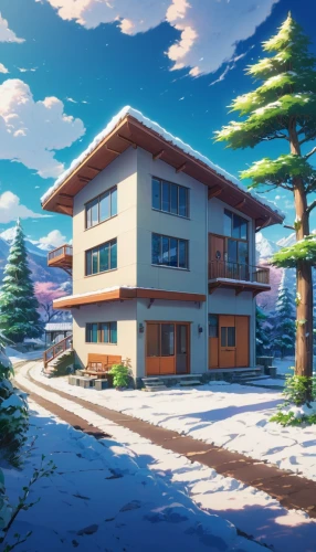 butka,snow scene,snow slope,snow roof,holiday complex,winter background,snowy landscape,tsukihime,shinbo,nouaimi,winter house,snow landscape,dreamhouse,clannad,house in the mountains,chitose,house in mountains,home landscape,shinran,ski resort,Illustration,Japanese style,Japanese Style 03