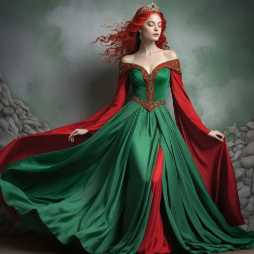 celtic woman,celtic queen,melisandre,seelie,evening dress,greensleeves,red green,ball gown,sirenia,the enchantress,a floor-length dress,persephone,maedhros,red and green,red gown,emerald,demelza,eveningwear,ballgown,siriano,Photography,Artistic Photography,Artistic Photography 11