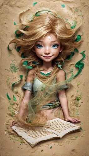 dryad,mystical portrait of a girl,little girl reading,faery,little girl fairy,faerie,spellbook,mermaid background,green mermaid scale,tinkerbell,fantasy art,enchantress,little girl in wind,storybook character,fairy tale character,elvish,the enchantress,seelie,authoress,bookworm,Common,Common,Fashion