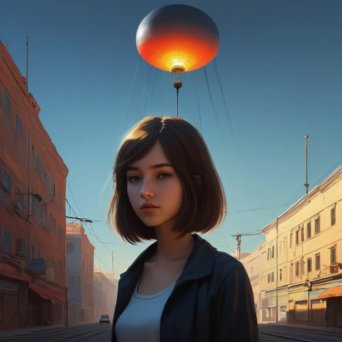 girl with speech bubble,alita,heliosphere,balloon,sci fiction illustration,red balloon,world digital painting,transistor,gas balloon,globes,sky,cielo,heatherley,balloonist,ballon,little girl with balloons,balloon trip,chudinov,nicolaescu,dreamfall,Conceptual Art,Sci-Fi,Sci-Fi 07