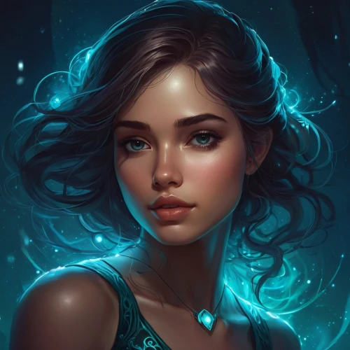 fantasy portrait,mystical portrait of a girl,selene,lyra,diana,esmeralda,mermaid vectors,water nymph,maia,sirena,romantic portrait,bioluminescent,inara,zarina,elsa,lumidee,blue enchantress,megara,fantasy art,luminous,Conceptual Art,Fantasy,Fantasy 17