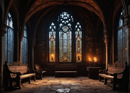 crypt,chapel,chancel,sacristy,cloister,transept,stained glass windows,church windows,presbytery,hall of the fallen,pilgrimage chapel,sanctuary,cloisters,empty interior,wayside chapel,gothic church,haunted cathedral,altar,stained glass window,vestry,Illustration,Abstract Fantasy,Abstract Fantasy 12