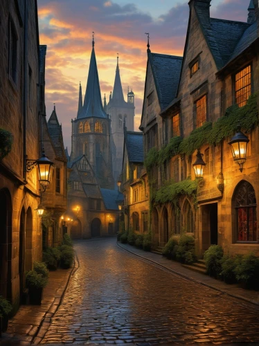 hogwarts,hogsmeade,diagon,medieval street,wizarding,pottermania,medieval town,mugglenet,townscapes,the cobbled streets,mont st michel,dinan,fairytale,triwizard,mont saint michel,spires,fairy tale,eltz,diagonally,slughorn,Art,Artistic Painting,Artistic Painting 37