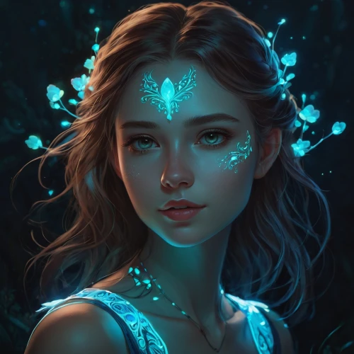 water nymph,fantasy portrait,fairie,bioluminescent,margairaz,cinderella,mystical portrait of a girl,galadriel,elsa,fae,fireflies,luminous,faerie,diwata,mermaid vectors,water pearls,ellinor,digital painting,digital art,margaery,Conceptual Art,Fantasy,Fantasy 14