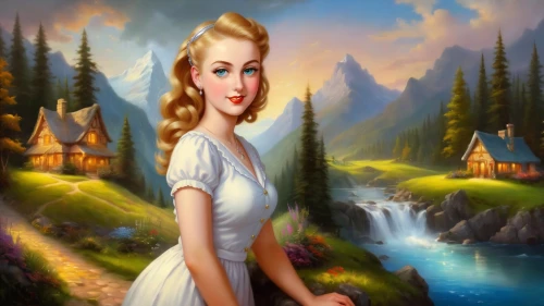 fantasy picture,the blonde in the river,dorthy,fairy tale character,landscape background,fantasy art,eilonwy,thumbelina,fairyland,faires,fantasyland,fairy tale,fantasy woman,storybook character,fantasy girl,tinkerbell,fairytales,fantasy portrait,xanth,pin-up girl