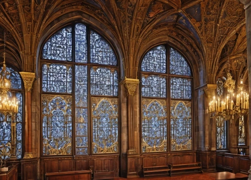stained glass windows,art nouveau frames,stained glass,stained glass window,ornate room,art nouveau frame,castle windows,royal interior,foyer,panelled,musée d'orsay,church windows,parliament of europe,interior decor,hotel de cluny,row of windows,conciergerie,wooden windows,enfilade,driehaus,Illustration,Realistic Fantasy,Realistic Fantasy 42