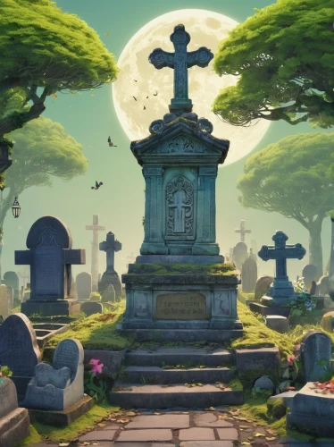 old graveyard,cemetry,graveyard,tombstones,graves,necropolis,graveyards,cemetery,resting place,cemetary,burial ground,gravestones,cimitero,halloween background,cementerio,gravesande,forest cemetery,mausolea,old cemetery,graveside,Illustration,Japanese style,Japanese Style 02