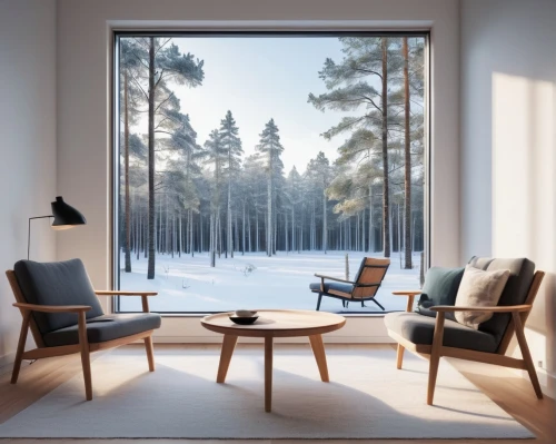 scandinavian style,aalto,winter window,danish furniture,vitra,rovaniemi,ekornes,winter house,modern minimalist lounge,snow scene,wood window,winter background,finnish forest,wooden windows,winter forest,3d rendering,kuusamo,scandinavica,new concept arms chair,modern room,Conceptual Art,Fantasy,Fantasy 18