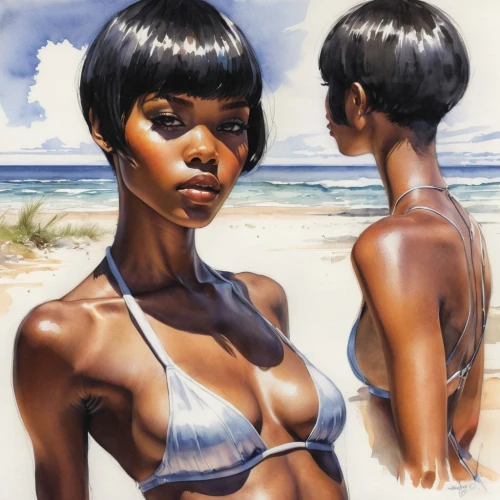 oluchi,african american woman,toccara,beach background,airbrushing,lachanze,danai,melanin,liberian,ikpe,nubian,maliana,beachwear,beachgoer,african woman,colorism,beachcomber,beach scenery,neith,afro american girls,Illustration,Paper based,Paper Based 03