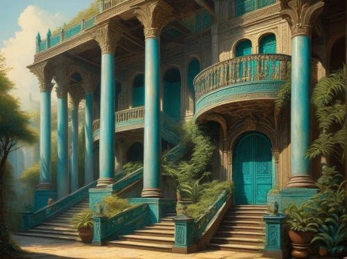 karakas,palaces,ancient house,mansion,dreamhouse,the threshold of the house,forest house,citadels,pillars,seregil,neoclassical,ancient city,house with caryatids,palladianism,backgrounds,merida,water palace,estates,hacienda,artemis temple,Illustration,Black and White,Black and White 23