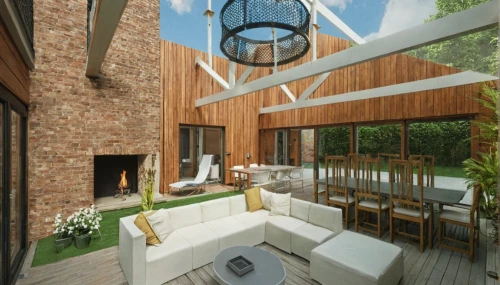 inverted cottage,3d rendering,timber house,garden design sydney,landscape design sydney,wooden decking,revit,frame house,modern house,wooden beams,summer house,hanging chair,sketchup,renderings,mid century house,wood deck,new england style house,porch swing,tree house,interior modern design,Photography,General,Realistic