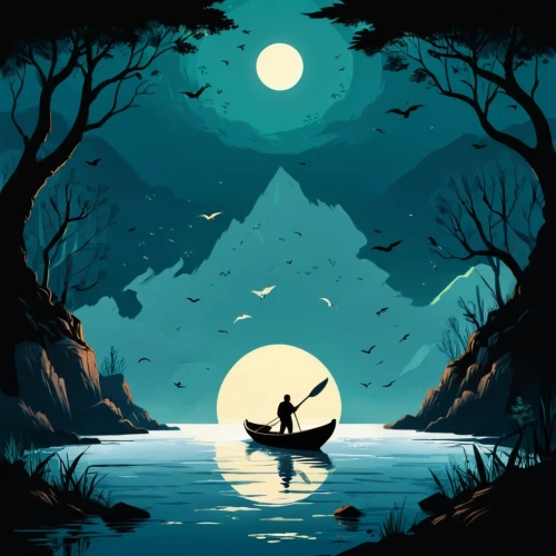 silhouette art,vector illustration,vector art,digital illustration,halloween background,halloween illustration,halloween wallpaper,fisherman,halloween silhouettes,beautiful wallpaper,ozark,canoe,halloween poster,map silhouette,game illustration,art silhouette,moonlight,canoeing,oscura,moonlit night,Unique,Design,Logo Design