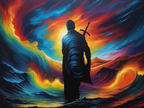 samuil,risen,shamanic,poseidon,oil painting on canvas,prophet,silmarillion,arise,redeemer,sacred art,dreamcoat,torchbearer,heimdall,elendil,arbaeen,lord shiva,zadok,indigenous painting,adonai,orishas,Illustration,Realistic Fantasy,Realistic Fantasy 25