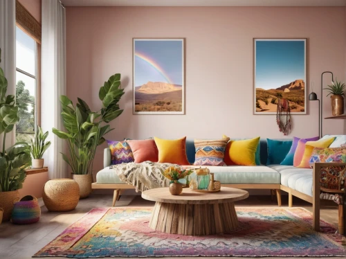 livingroom,living room,boho art style,sitting room,interior decor,modern decor,bohemian art,interior decoration,boho art,the living room of a photographer,apartment lounge,contemporary decor,home interior,interior design,sky apartment,mahdavi,gold-pink earthy colors,an apartment,decors,great room,Photography,General,Realistic