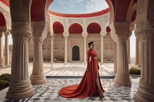 red gown,man in red dress,dorne,tahiliani,red tunic,lady in red,marble palace,moorish,persian architecture,tunisia,draal,umayyad,abaya,andalus,rohm,umayyad palace,iranian architecture,a floor-length dress,morocco,grandeur,Photography,Fashion Photography,Fashion Photography 01