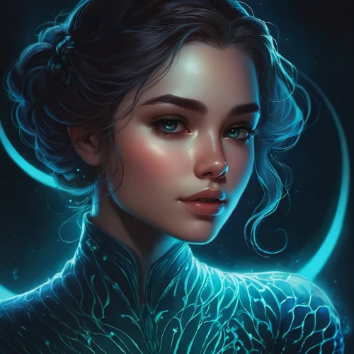 fantasy portrait,selene,amidala,mystical portrait of a girl,kerrii,bioluminescent,sci fiction illustration,blue enchantress,elsa,maia,digital painting,custom portrait,luminous,digital art,leota,margairaz,romantic portrait,zodiac sign libra,padme,elara,Conceptual Art,Fantasy,Fantasy 17